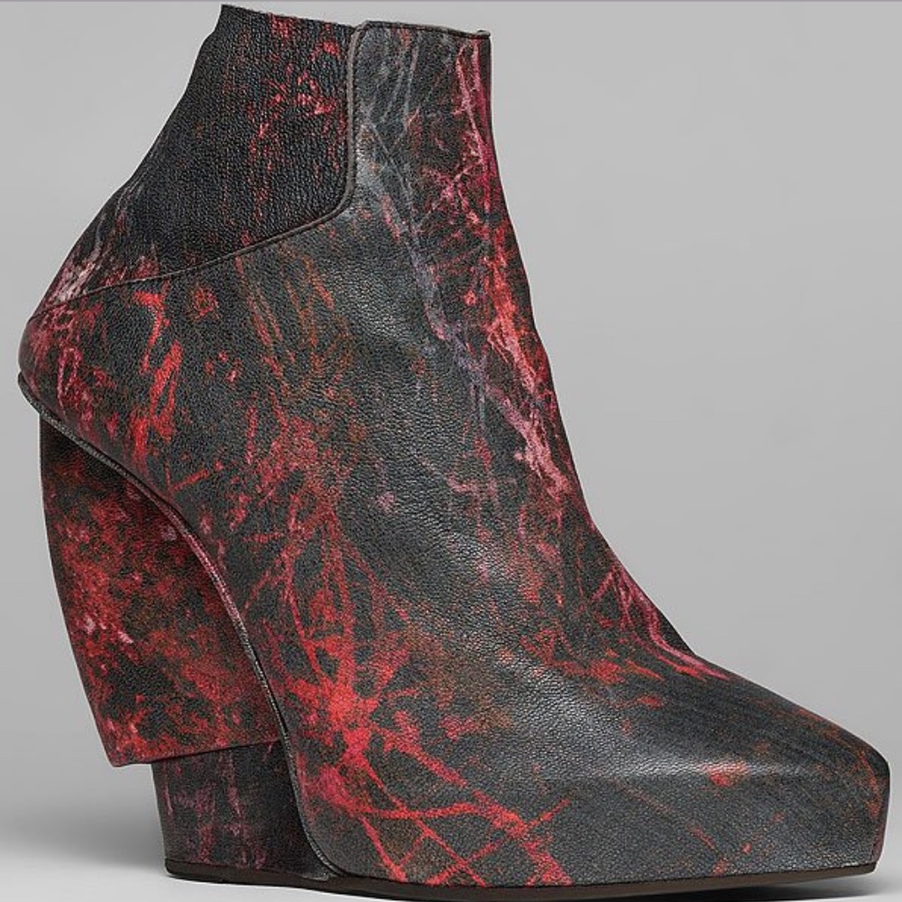 Helmut Lang Game of Thrones Black and Red Marble Leather Ankle Booties